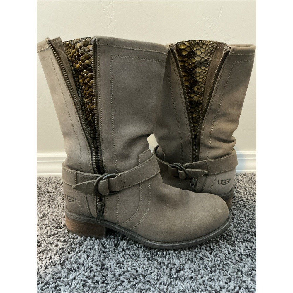 UGG Australia Silva Fawn Suede Taupe Women's Boot Italian Patent Snake‎ 1005435
